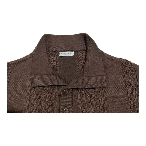 Tom James Men's CoffeeBrown Wool Blend Quarter Button Knit Sweater Sz S Made USA - Picture 9 of 13